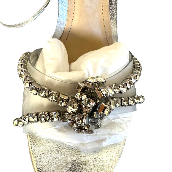 Schutz Silver Rhinestone Ankle Wrap Sandals SIZE 8.5 Stiletto Heel Revolve $138 - Picture 8 of 12